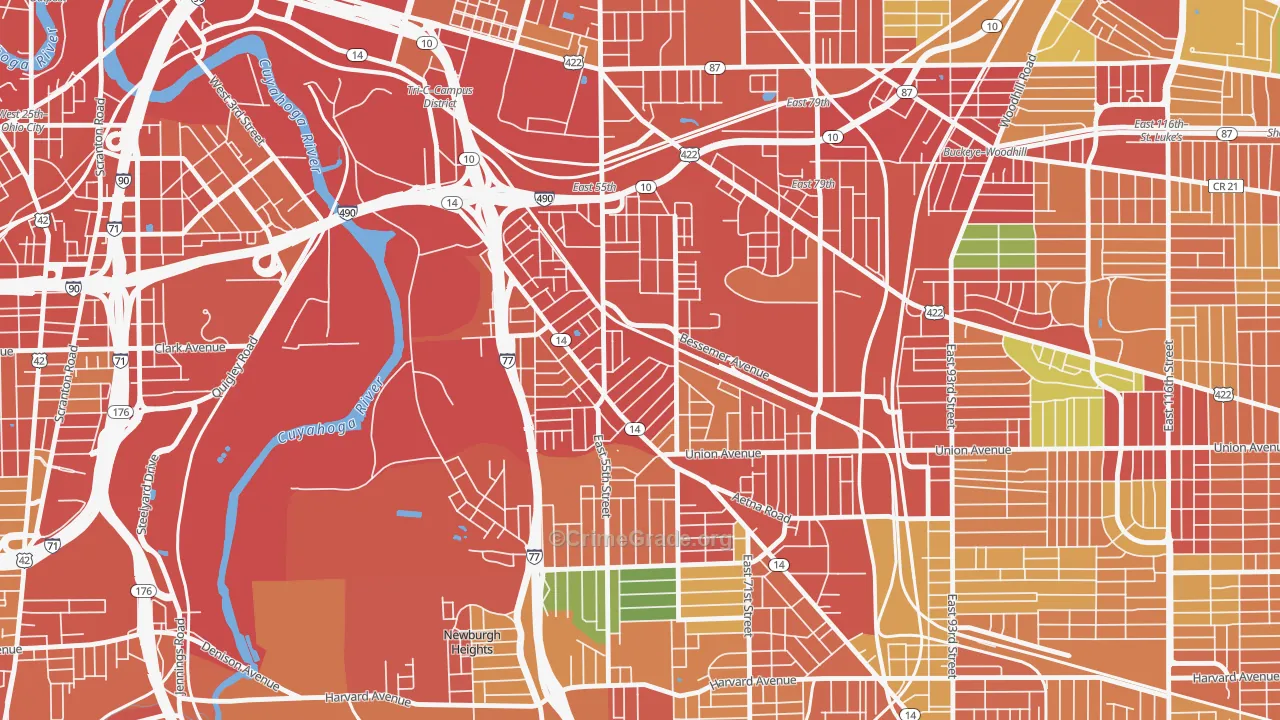 North Broadway, Cleveland, OH Map of Theft Rates