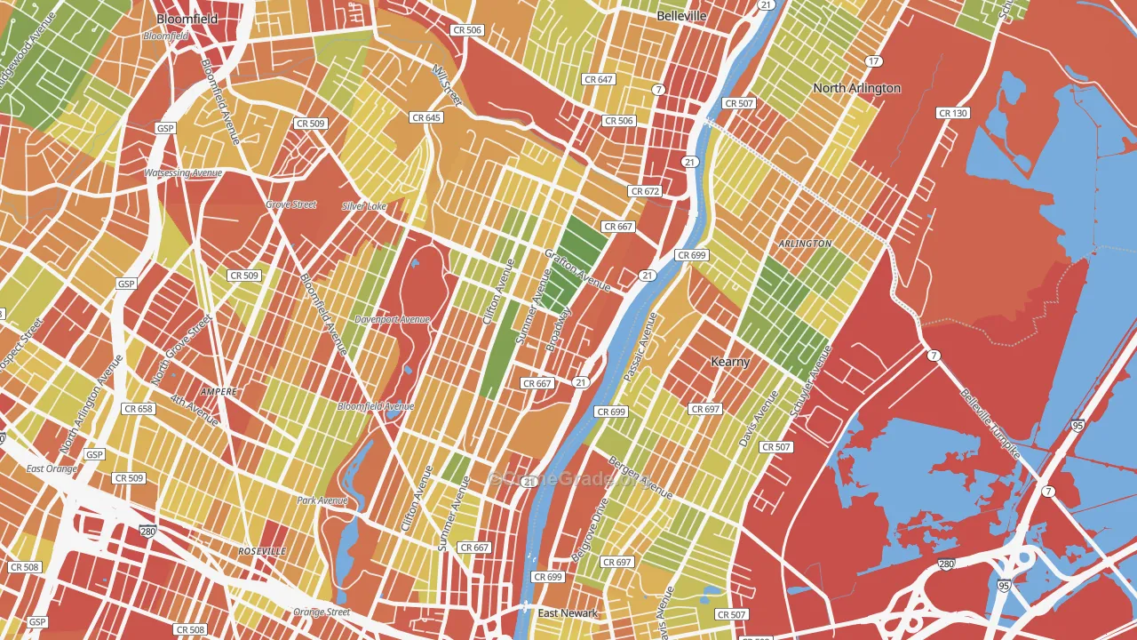 North Broadway, Newark, NJ Map of Theft Rates