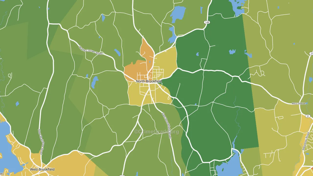 North Brookfield, MA Map of Theft Rates