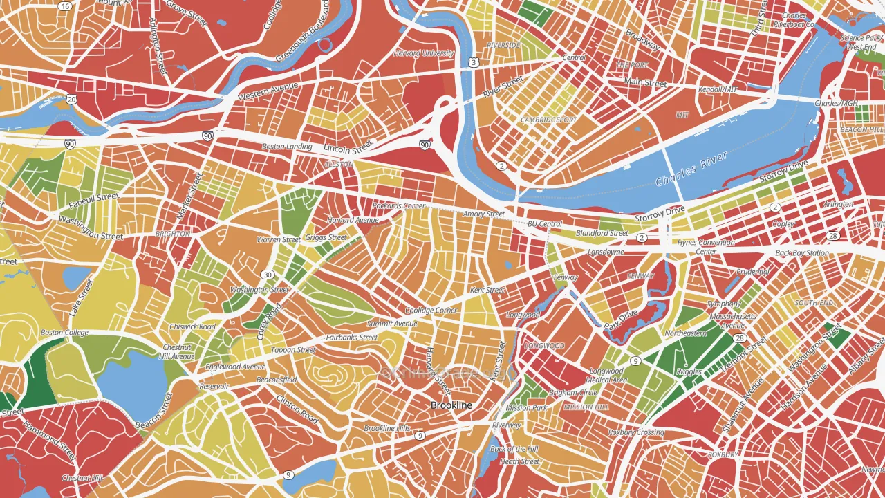 North Brookline, Brookline, MA Map of Theft Rates
