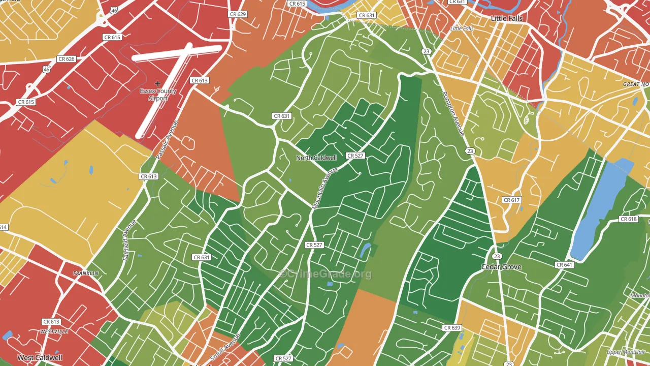 North Caldwell, NJ Map of Theft Rates