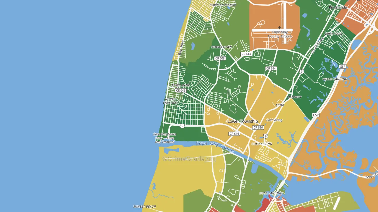 North Cape May, NJ Map of Theft Rates