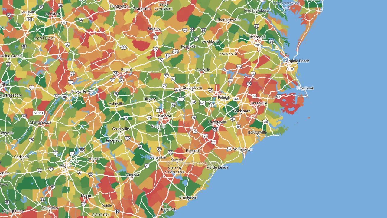 North Carolina Map of Theft Rates