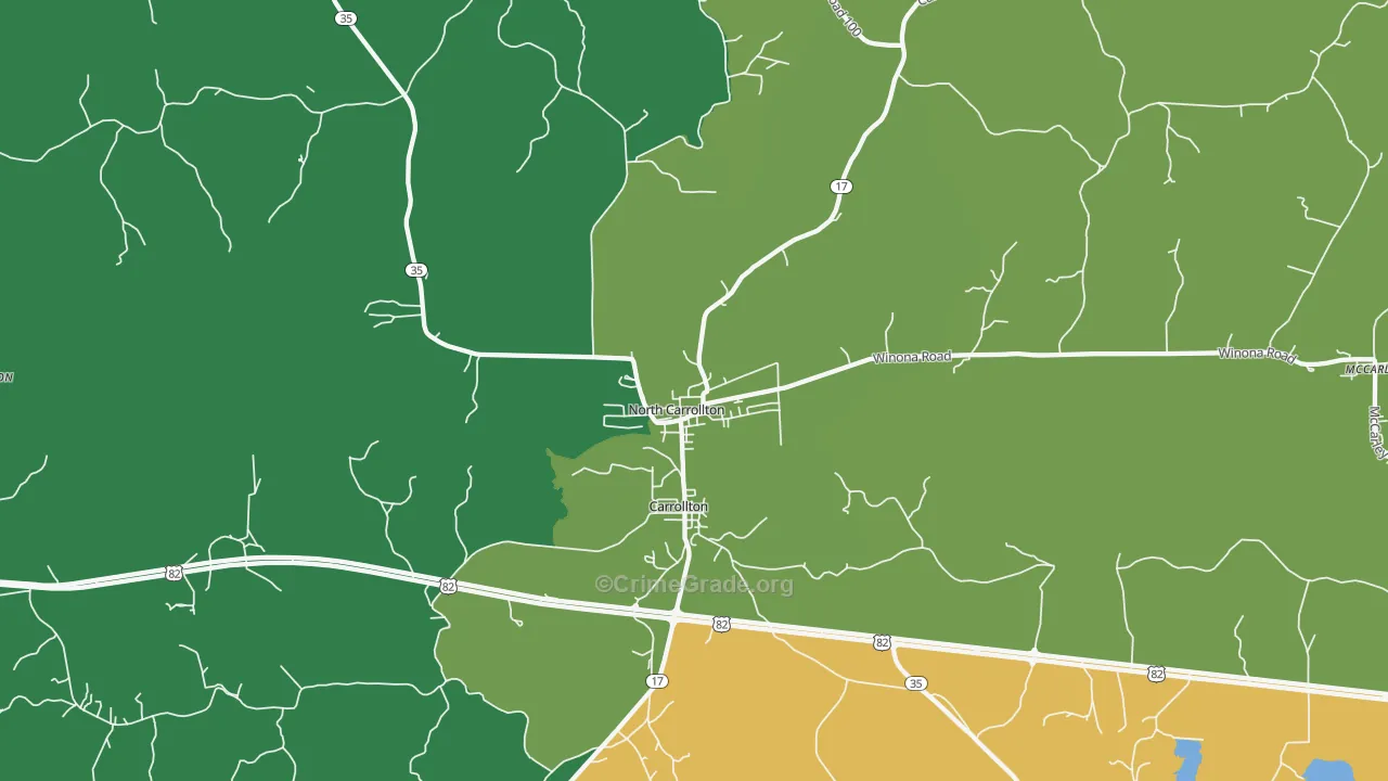 North Carrollton, MS Map of Theft Rates