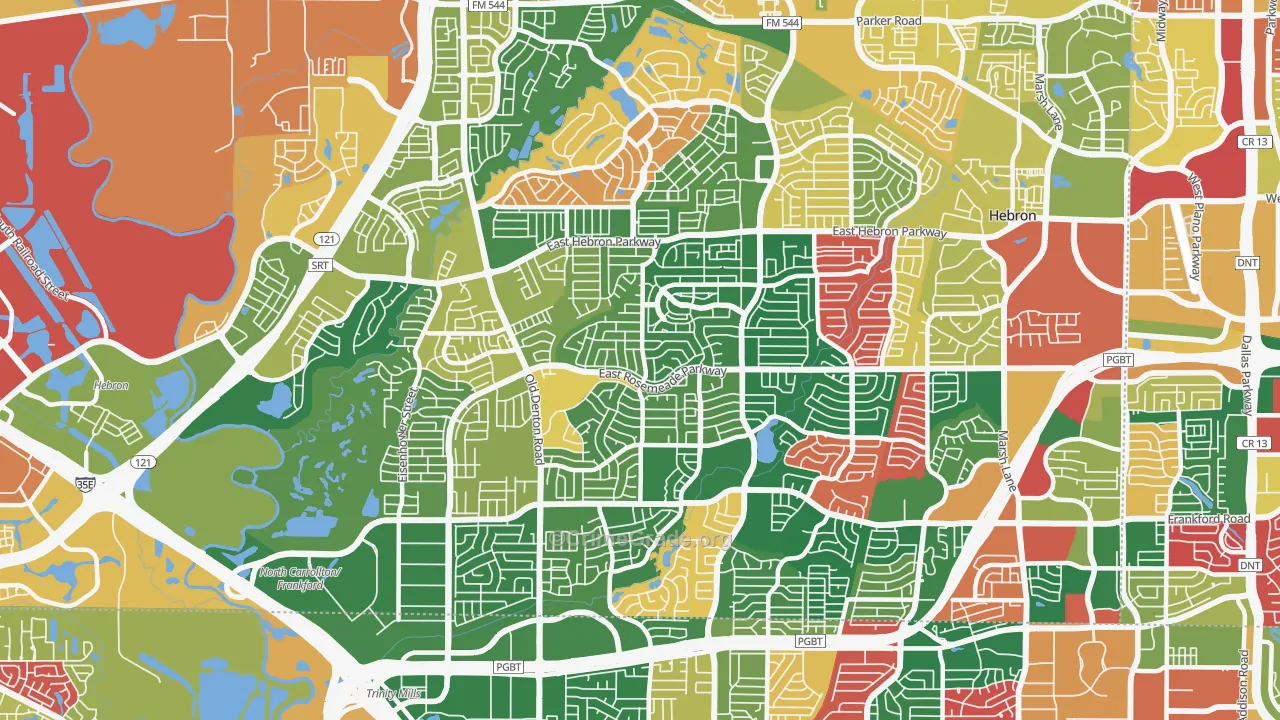 North Central Dallas, Carrollton, TX Map of Theft Rates
