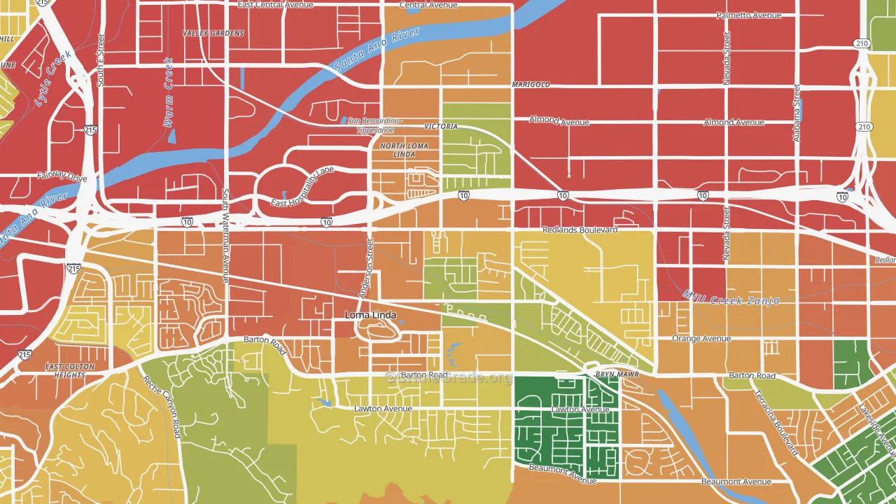 North Central Loma Linda, Loma Linda, CA Map of Theft Rates