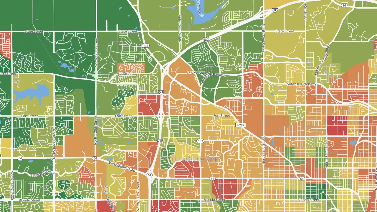 North Central Omaha, Omaha, NE Map of Theft Rates