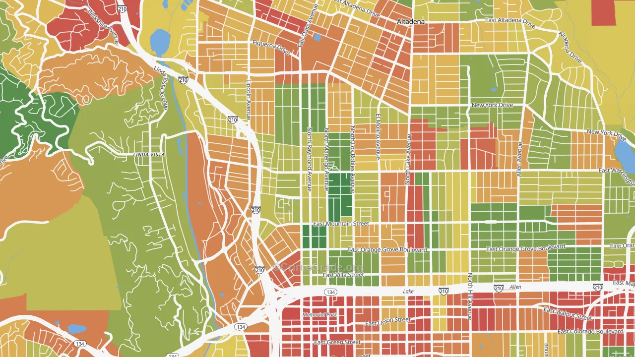 North Central, Pasadena, CA Map of Theft Rates