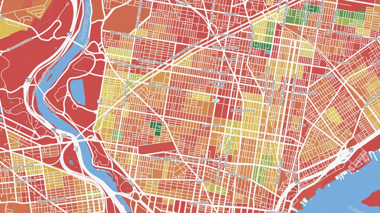 North Central, Philadelphia, PA Map of Theft Rates