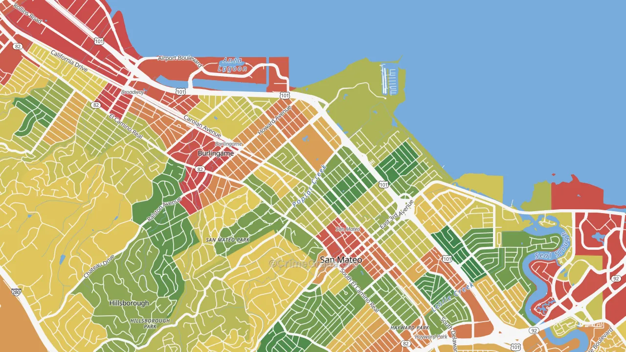 North Central San Francisco, San Mateo, CA Map of Theft Rates