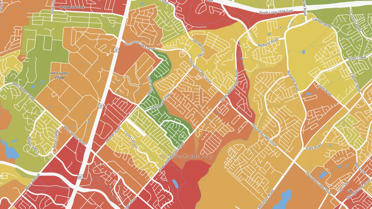 North Central Thousand Oaks, San Antonio, TX Map of Theft Rates