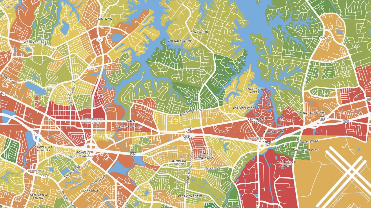 North Central, Virginia Beach, VA Map of Theft Rates
