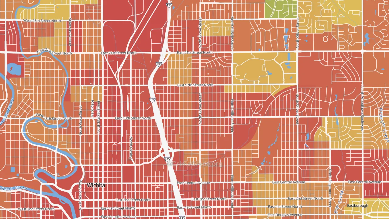 North Central, Wichita, KS Map of Theft Rates