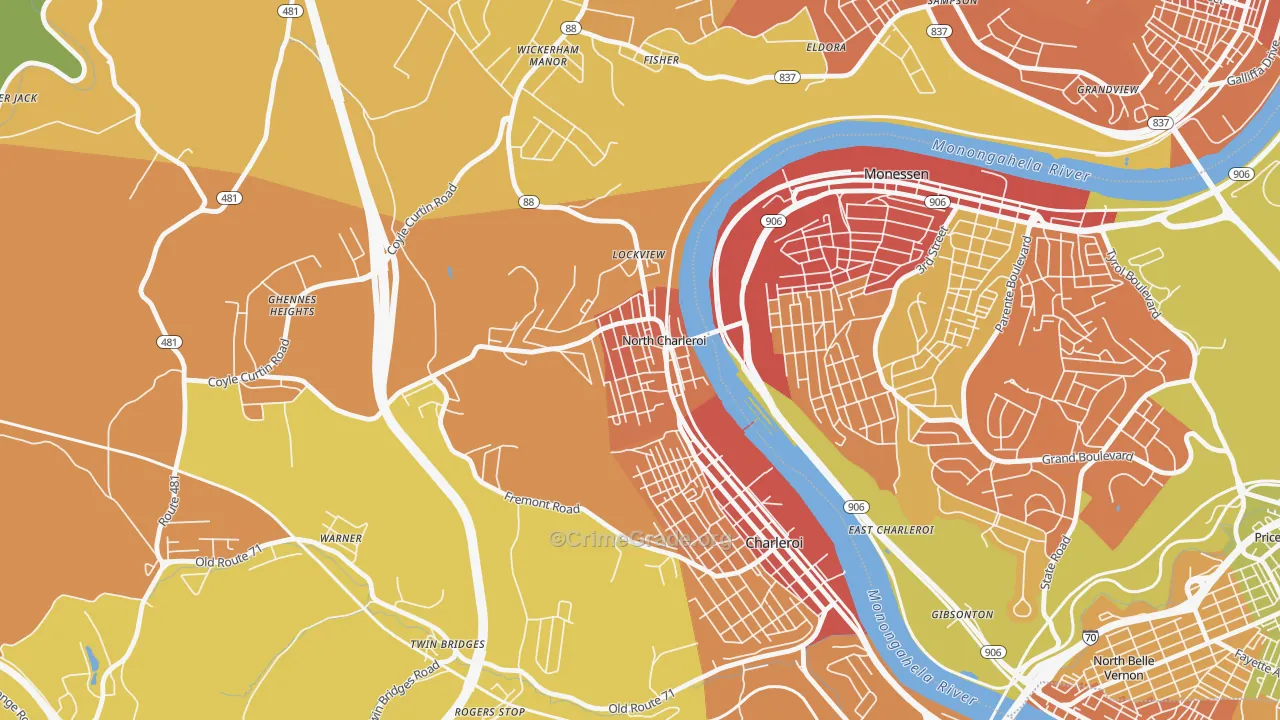 North Charleroi, PA Map of Theft Rates