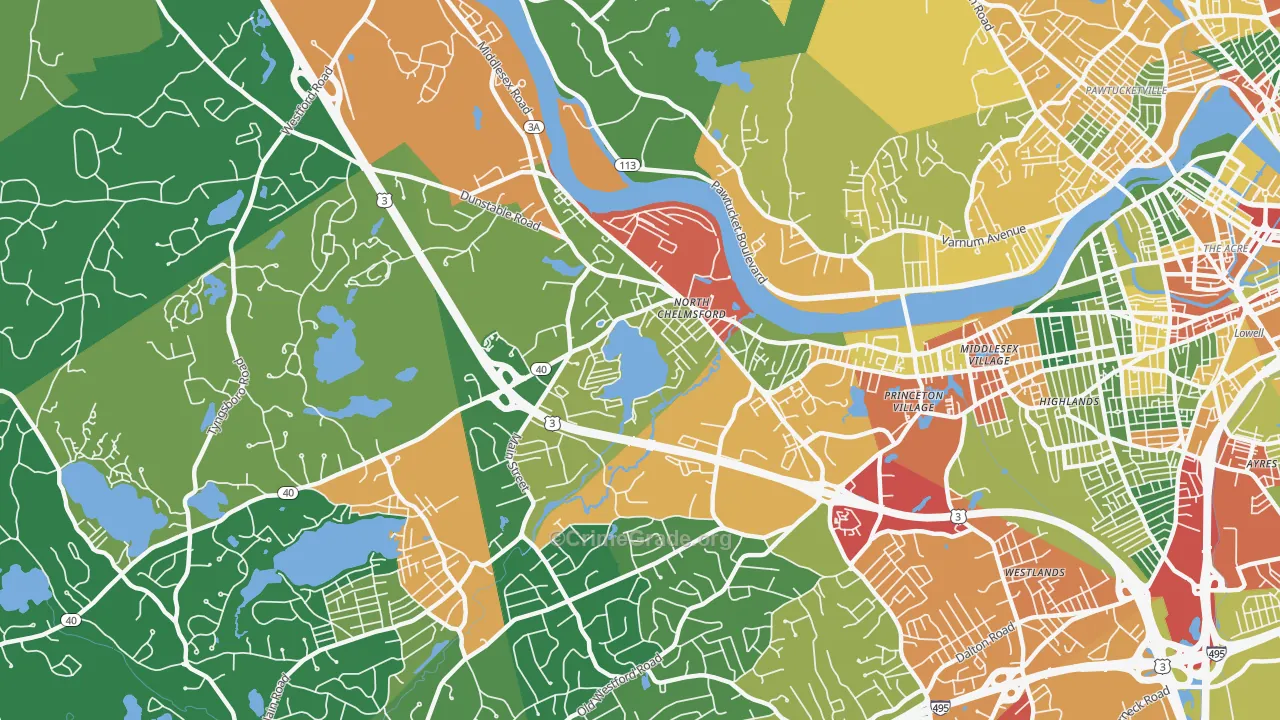 North Chelmsford, MA Map of Theft Rates