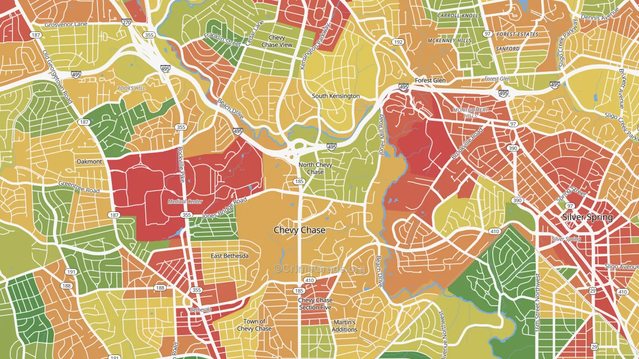 North Chevy Chase, MD Map of Theft Rates