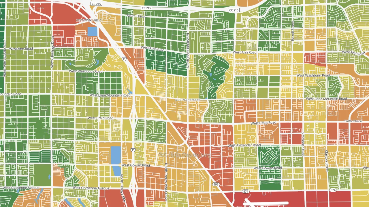 North Cheyenne, Las Vegas, NV Map of Theft Rates