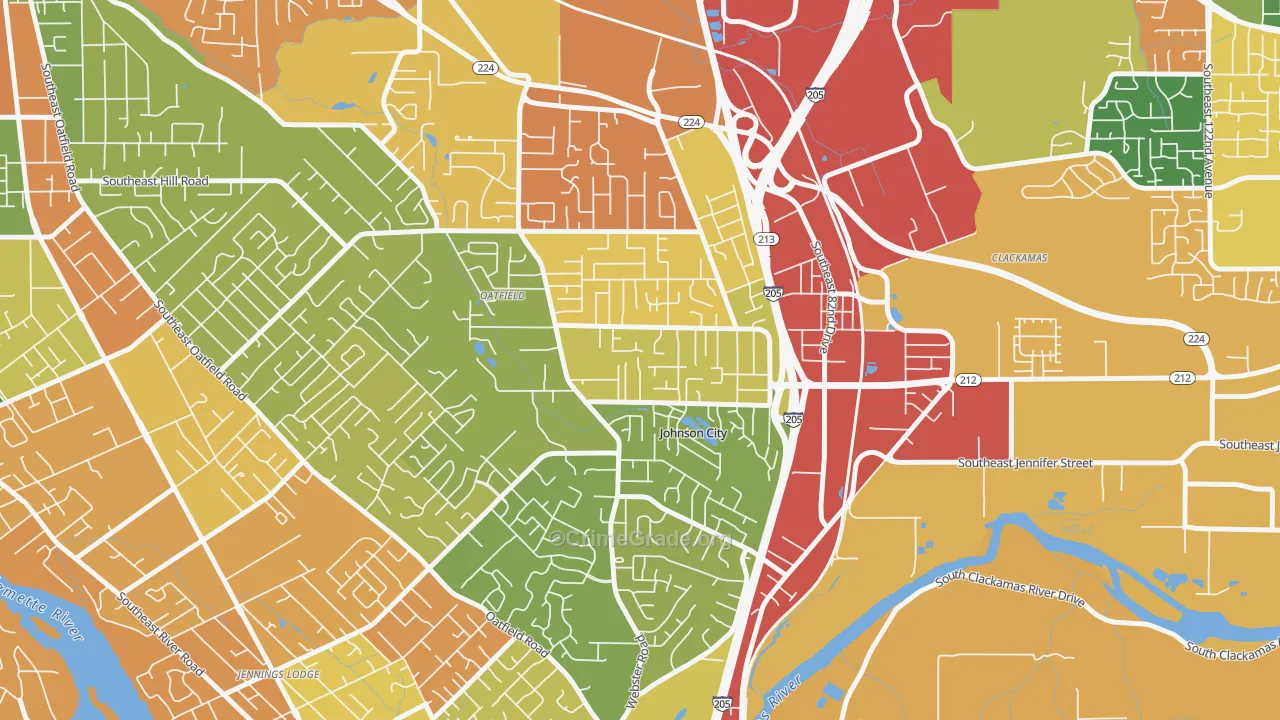 North Clackamas, Oatfield, OR Map of Theft Rates