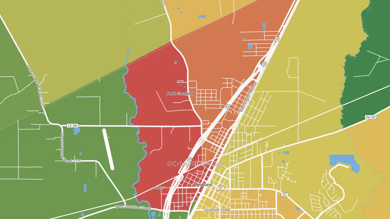 North Cleveland, TX Map of Theft Rates