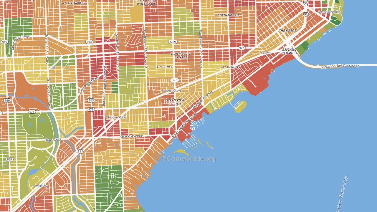 North Coconut Grove, Miami, FL Map of Theft Rates