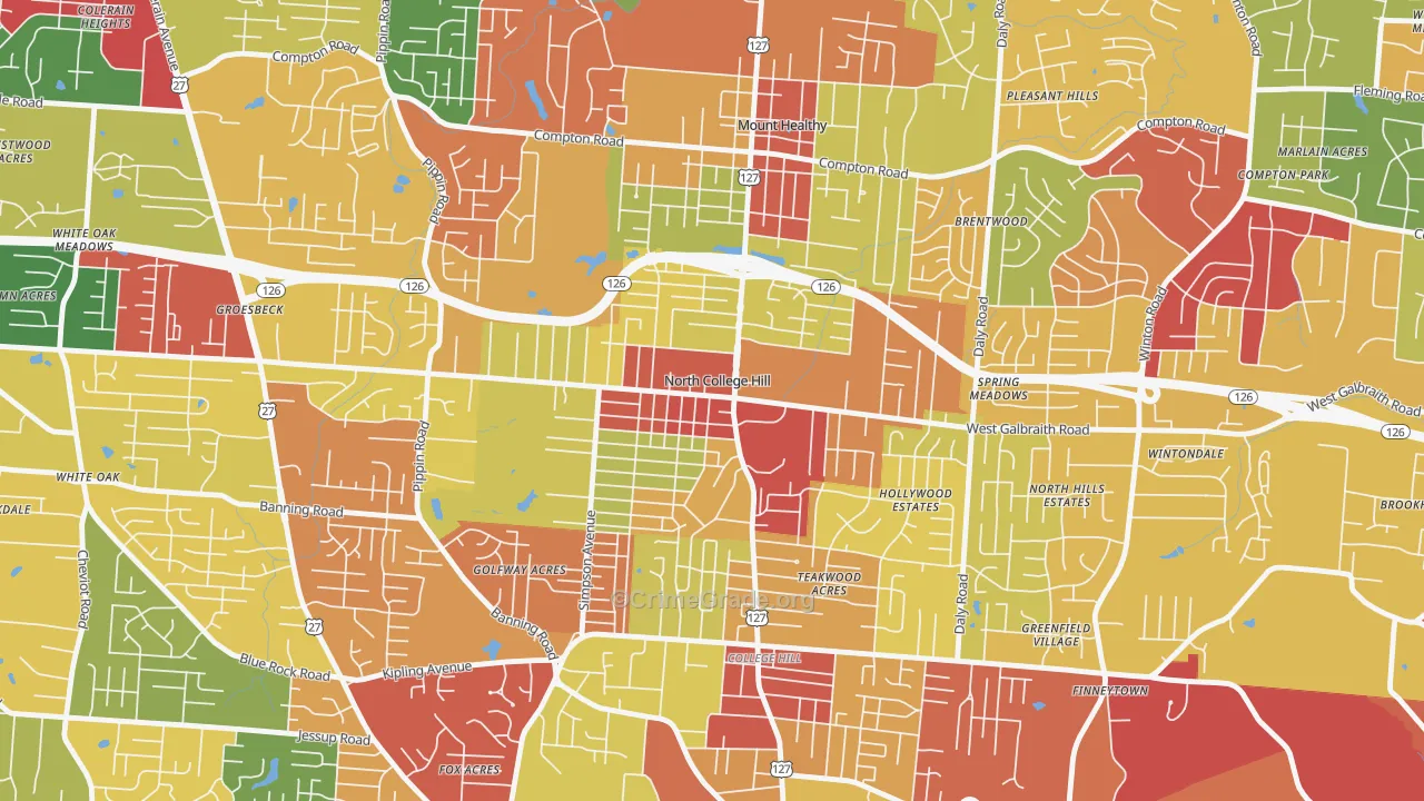North College Hill, OH Map of Theft Rates