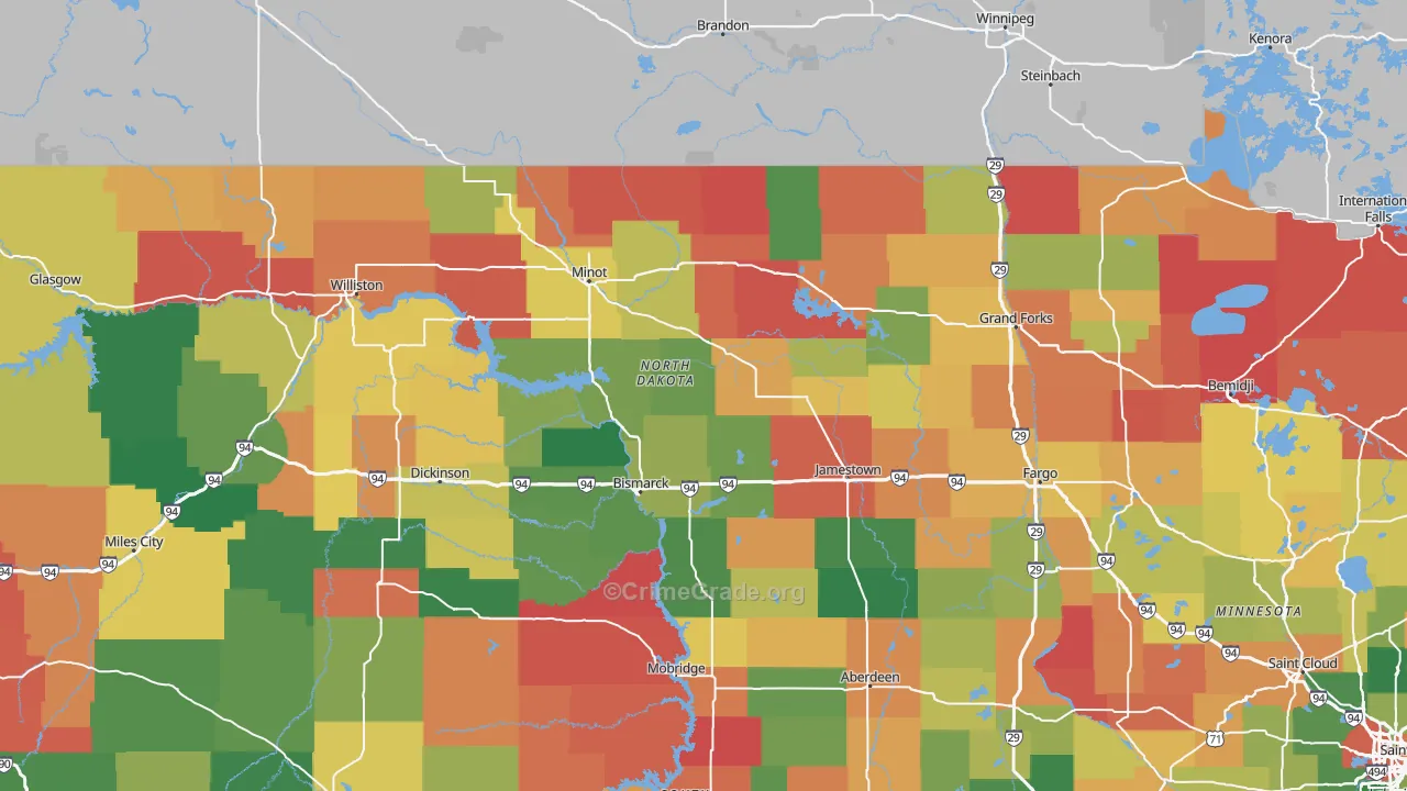 North Dakota Map of Theft Rates