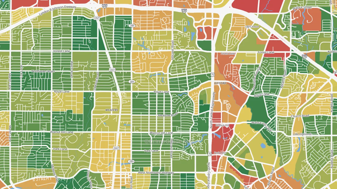 North Dallas, Dallas, TX Map of Theft Rates