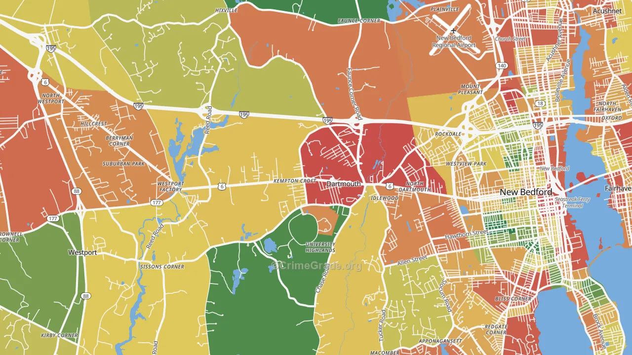 North Dartmouth, MA Map of Theft Rates