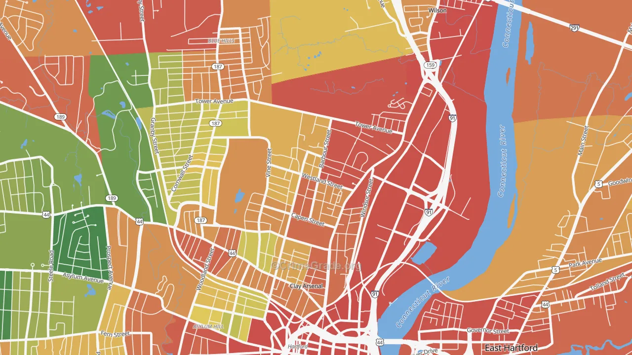 North East, Hartford, CT Map of Theft Rates