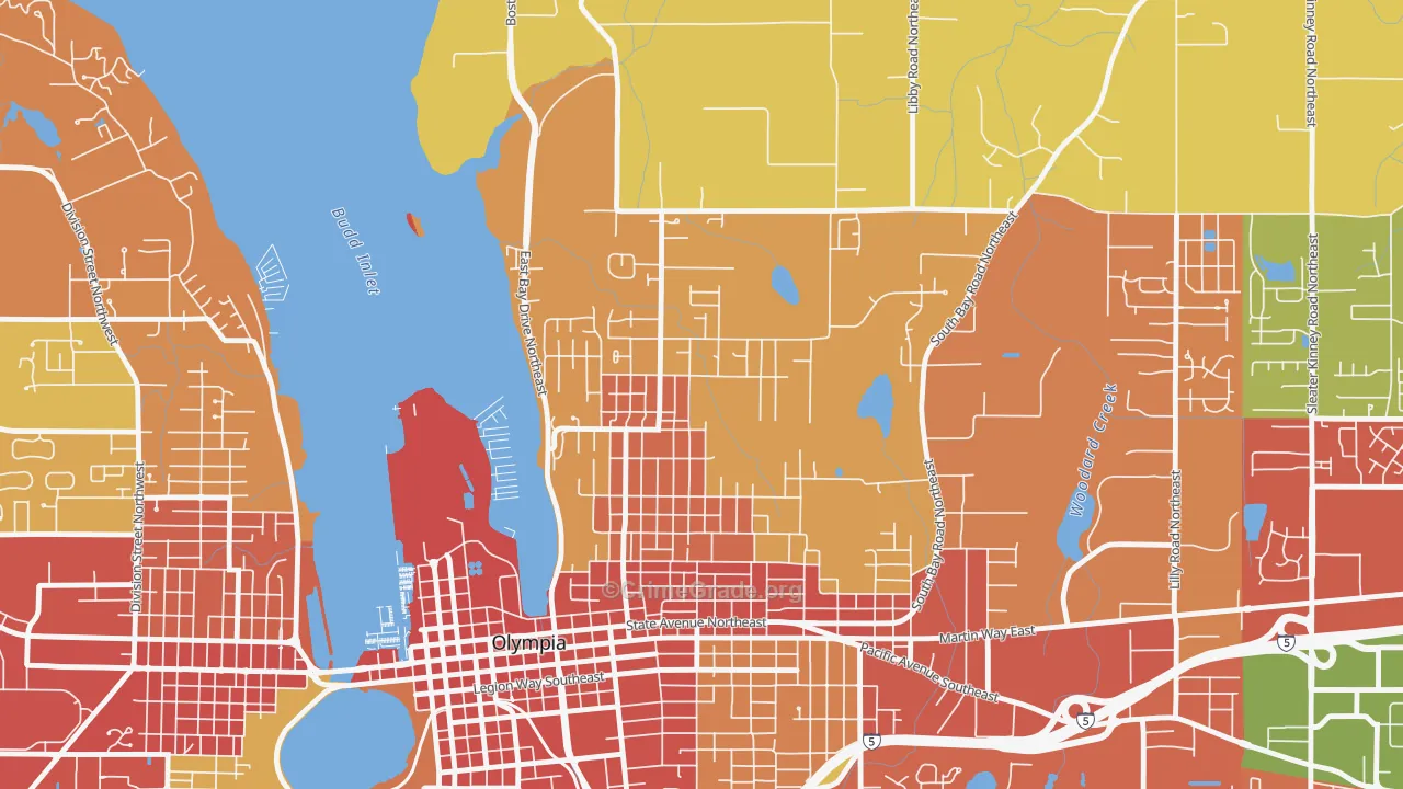 North East, Olympia, WA Map of Theft Rates