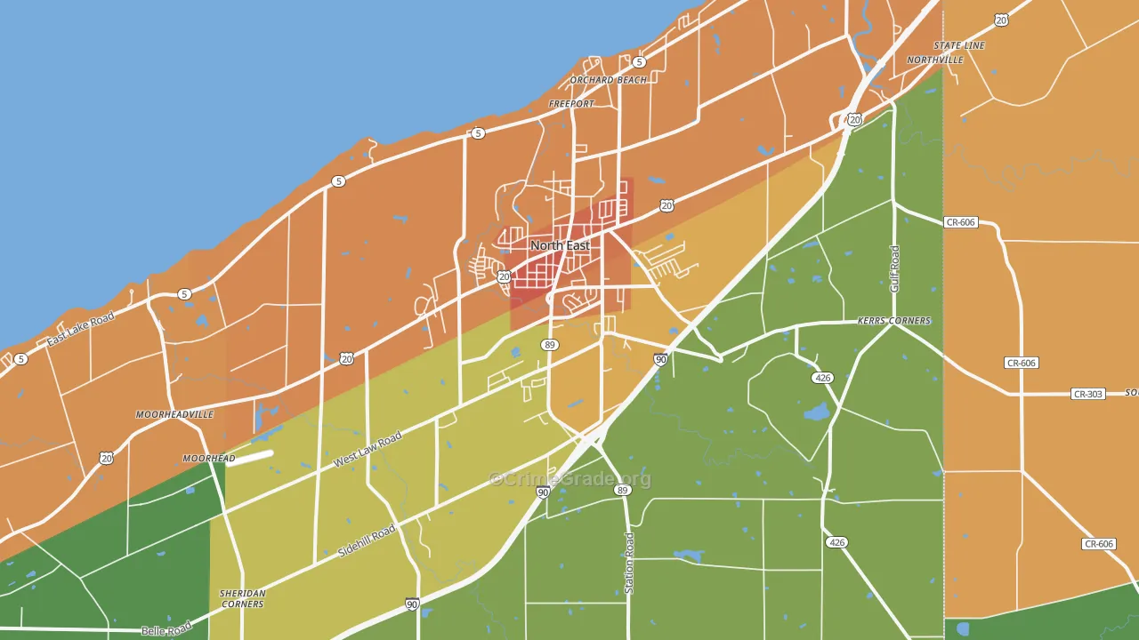 North East, PA Map of Theft Rates