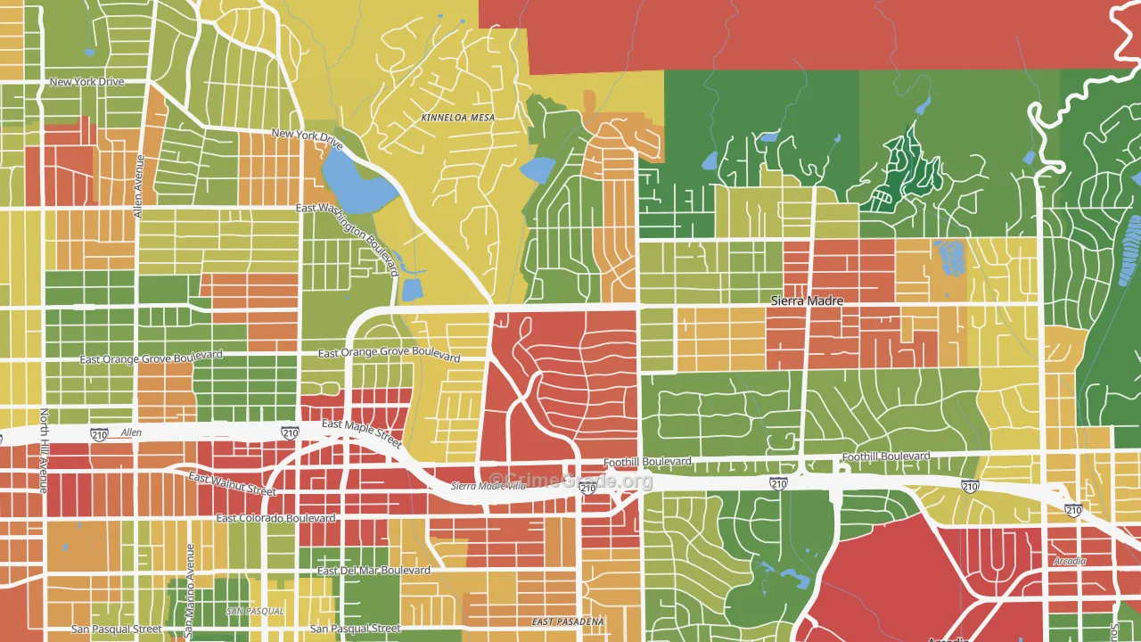 North East, Pasadena, CA Map of Theft Rates