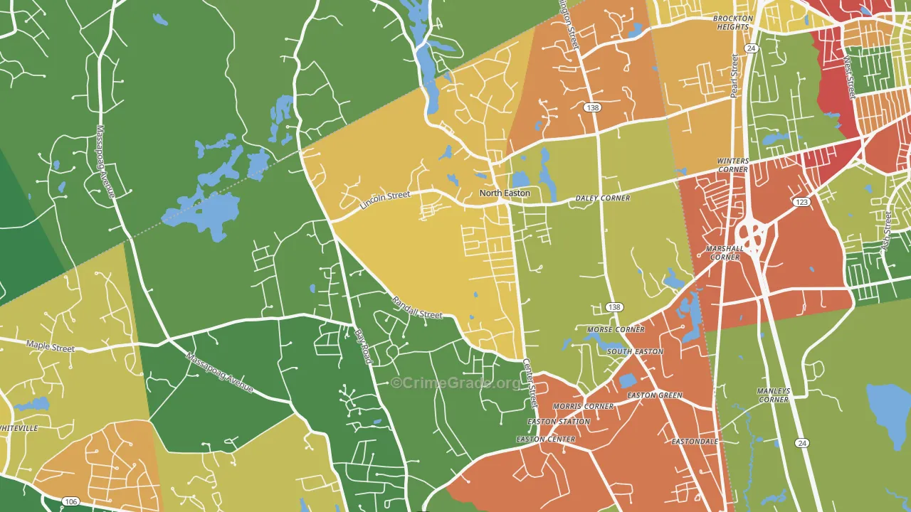 North Easton, MA Map of Theft Rates