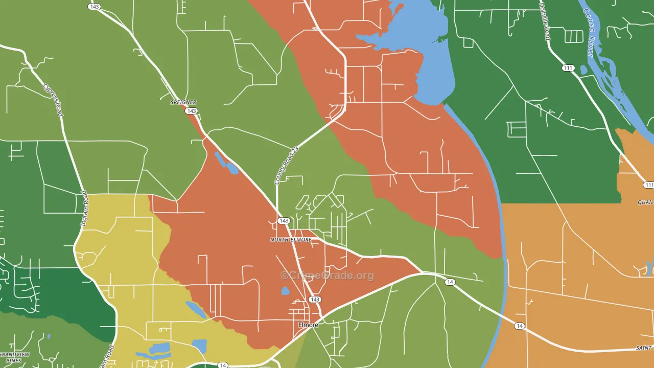 North Elmore, AL Map of Theft Rates
