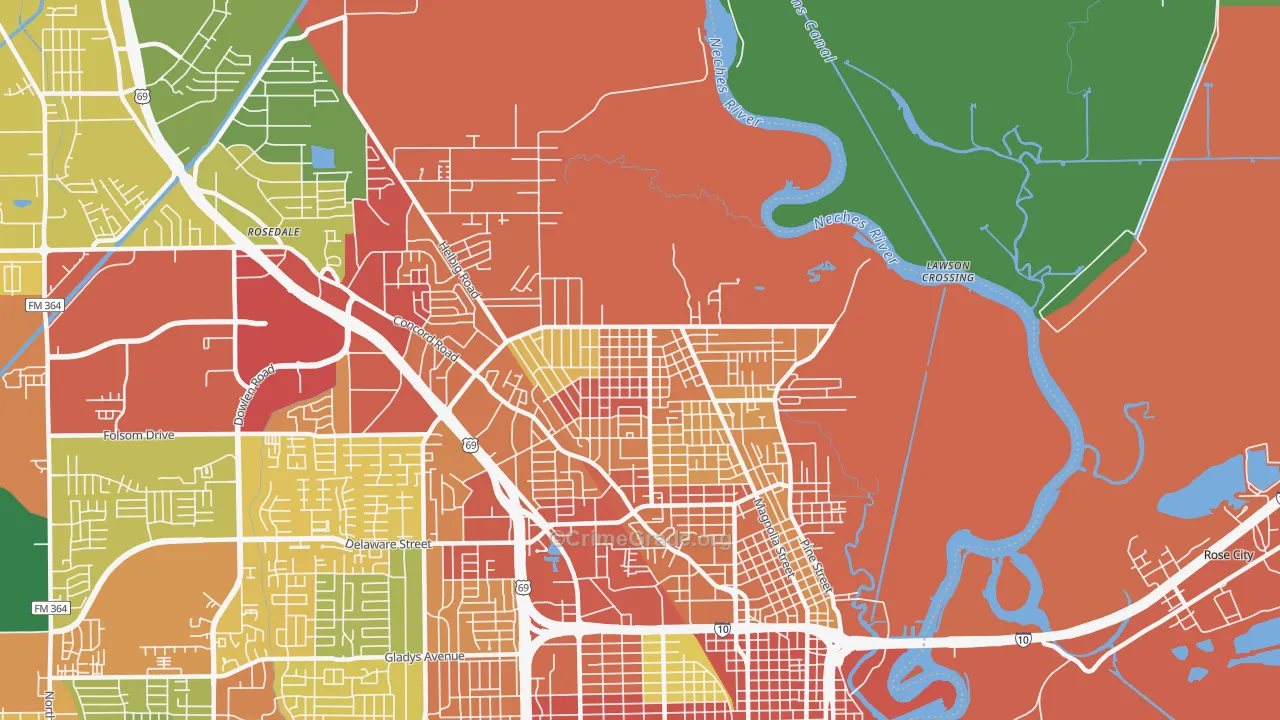 North End, Beaumont, TX Map of Theft Rates