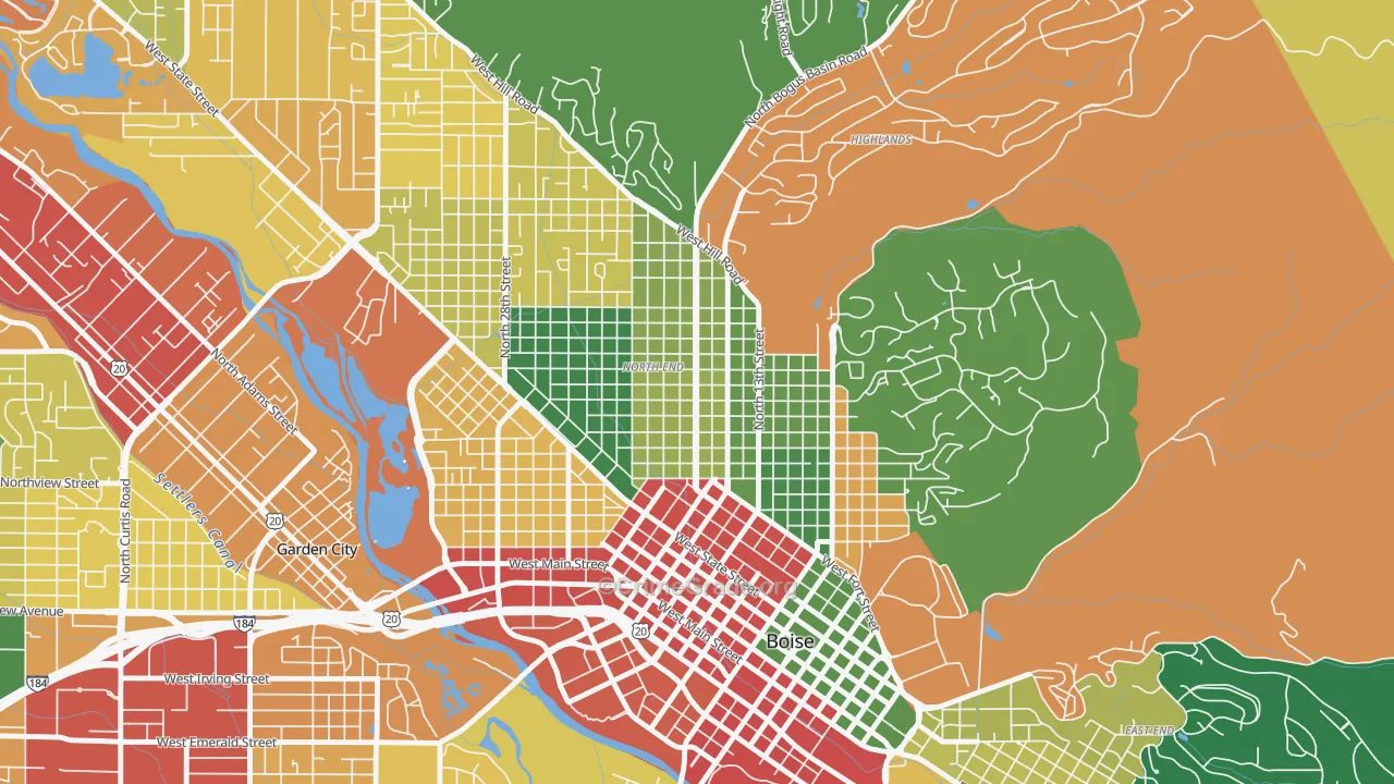 North End, Boise, ID Map of Theft Rates
