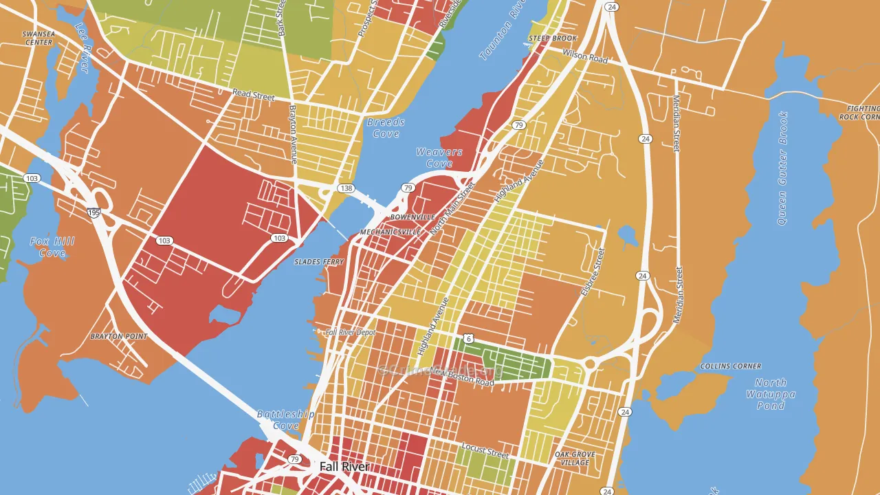 North End, Fall River, MA Map of Theft Rates