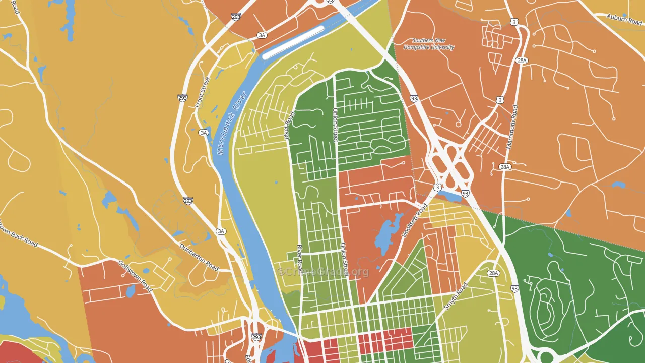 North End Manchester, Manchester, NH Map of Theft Rates