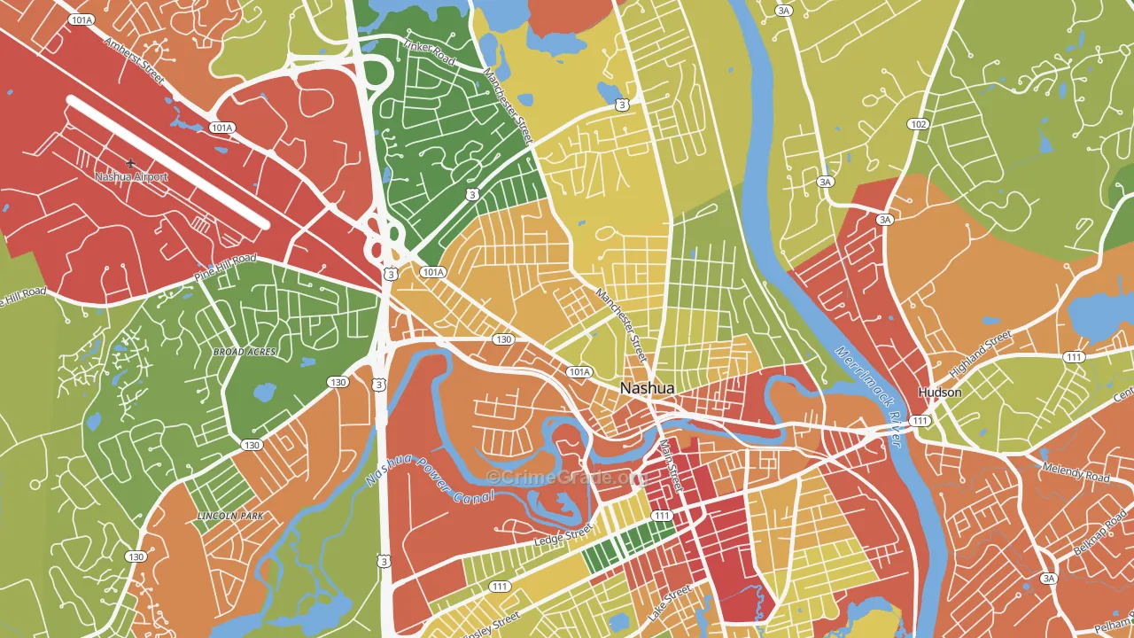 North End, Nashua, NH Map of Theft Rates