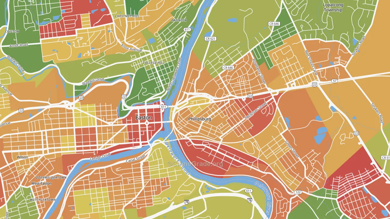 North End, Phillipsburg, NJ Map of Theft Rates