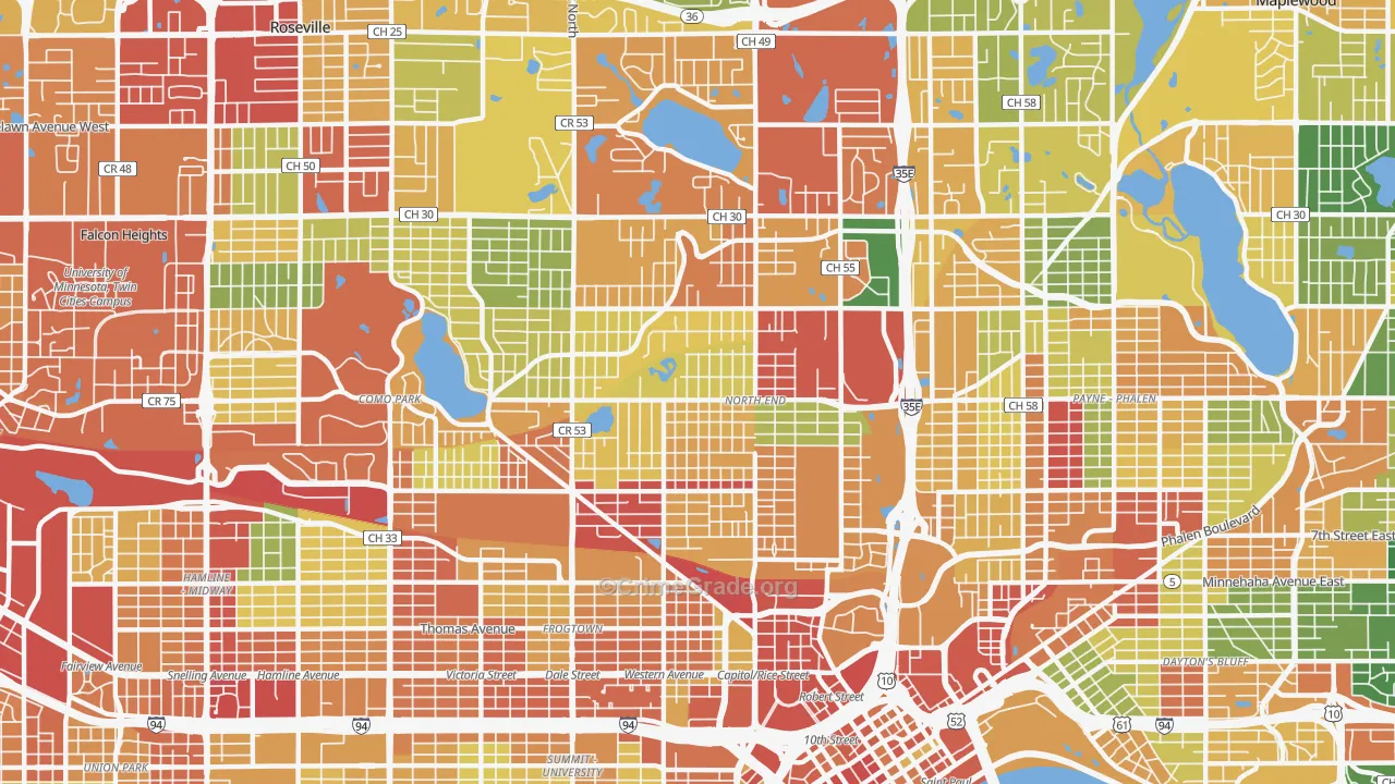 North End, St. Paul, MN Map of Theft Rates