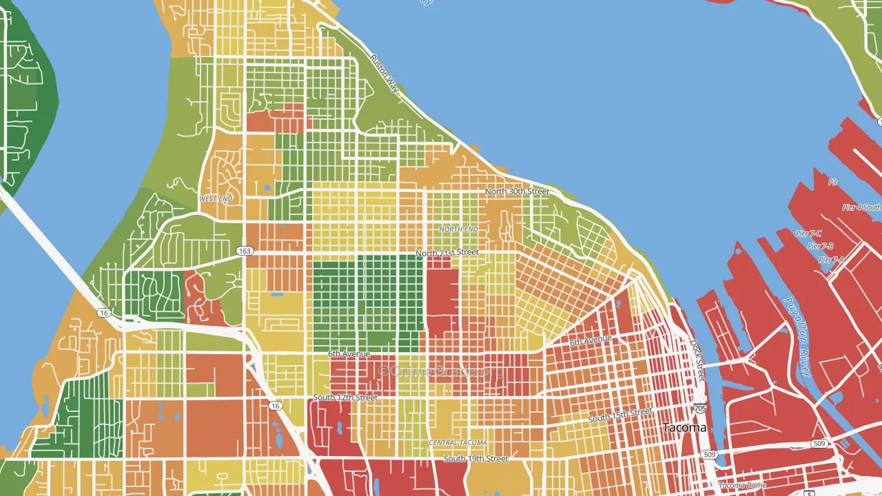 North End, Tacoma, WA Map of Theft Rates