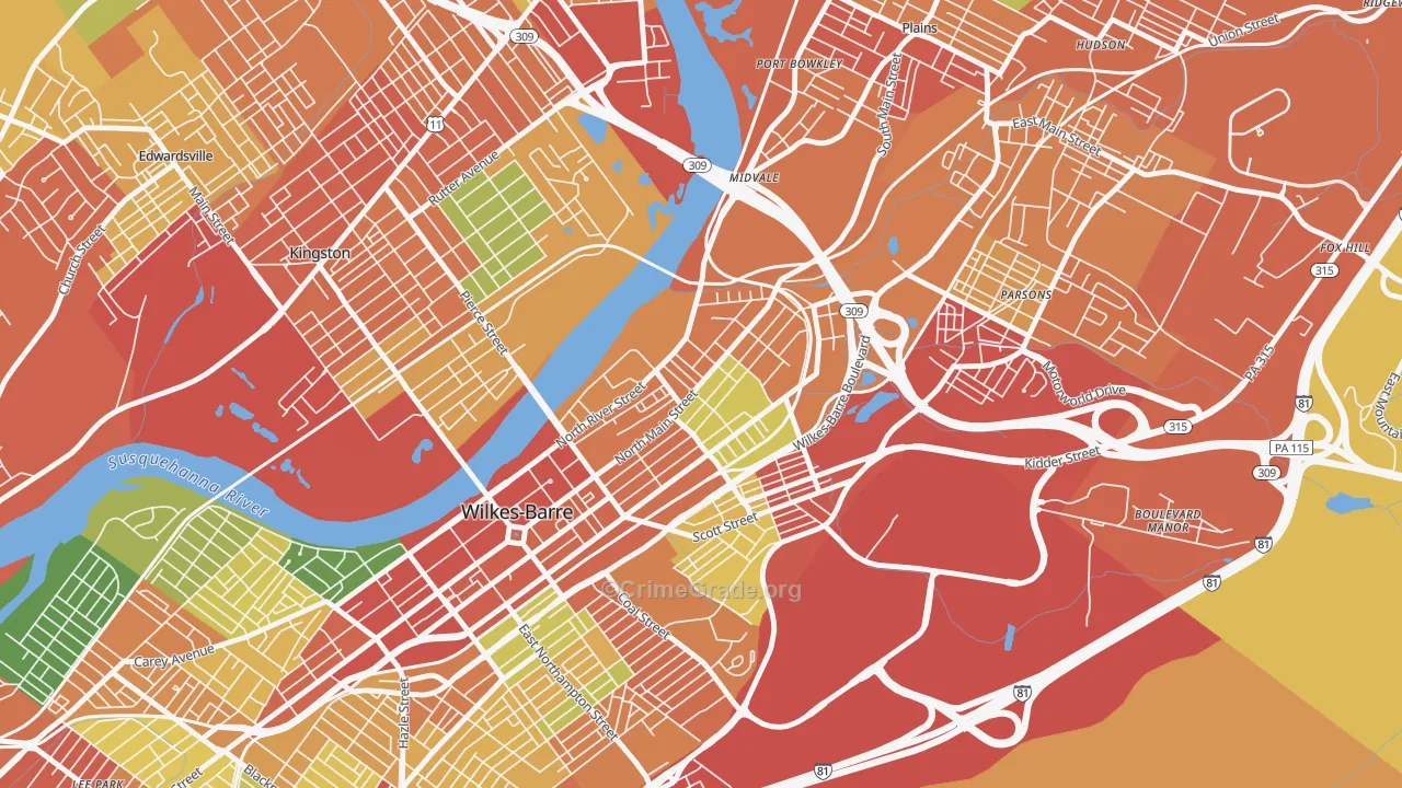 North End, Wilkes-Barre, PA Map of Theft Rates