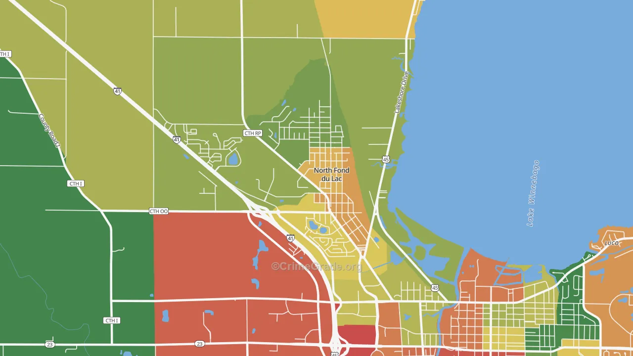 North Fond du Lac, WI Map of Theft Rates
