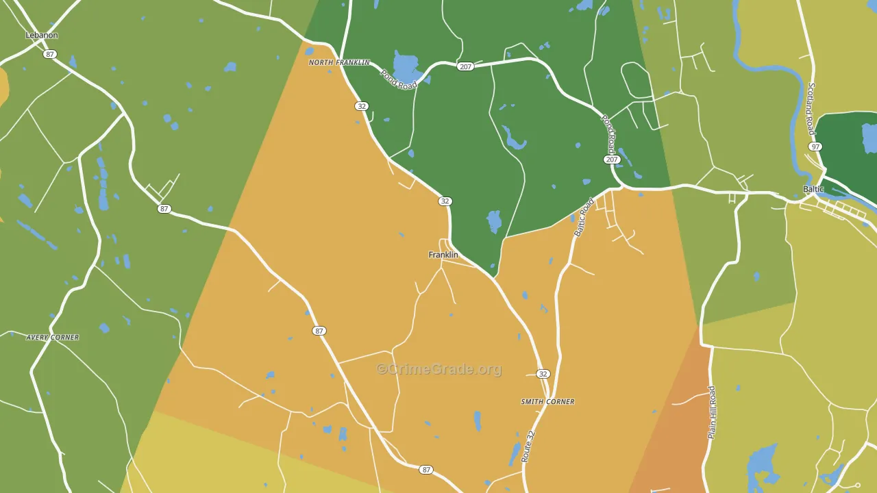 North Franklin, CT Map of Theft Rates