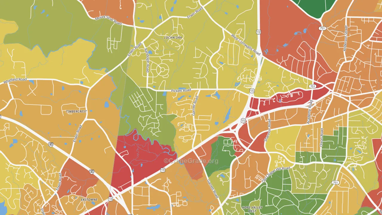 North Garrett Road, Durham, NC Map of Theft Rates