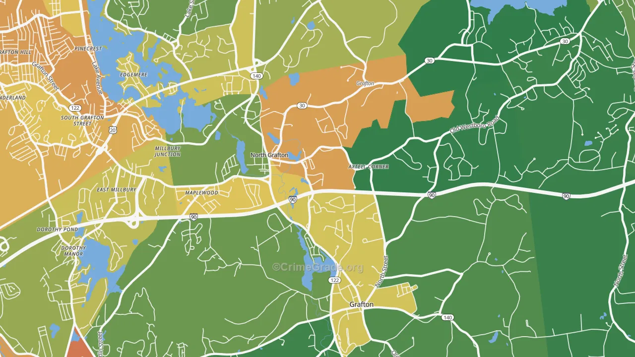 North Grafton, MA Map of Theft Rates