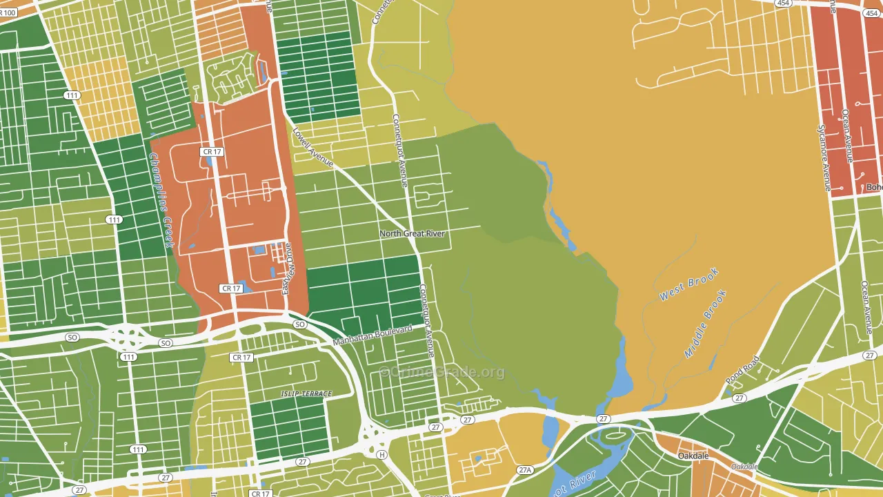 North Great River, NY Map of Theft Rates