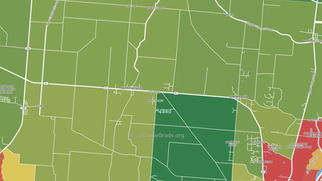 North Hampton, OH Map of Theft Rates