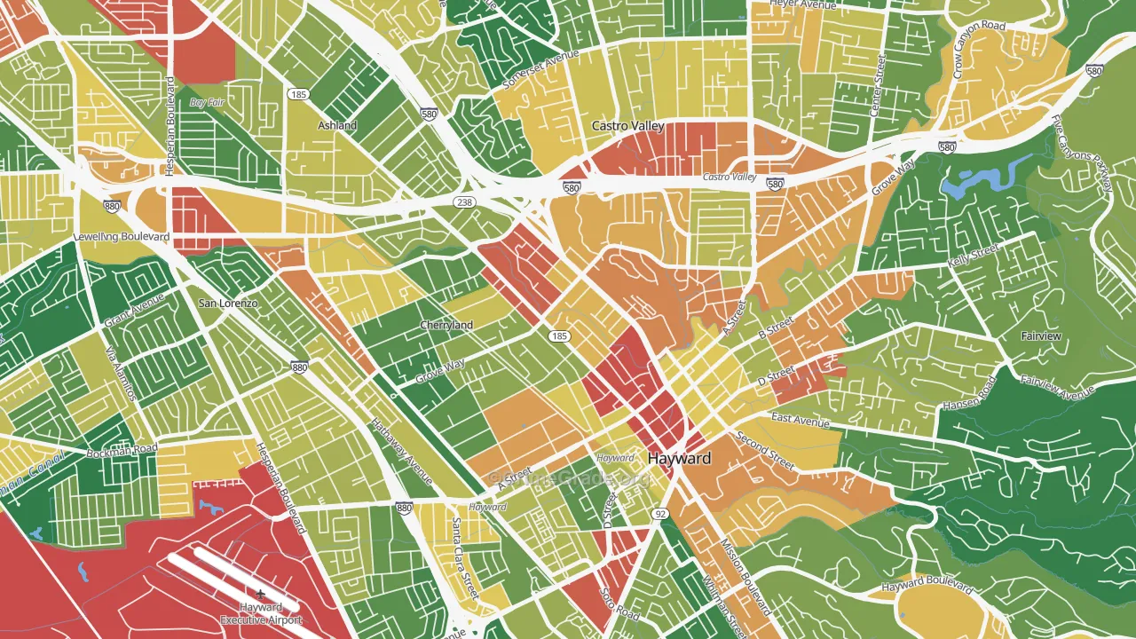 North Hayward, Hayward, CA Map of Theft Rates
